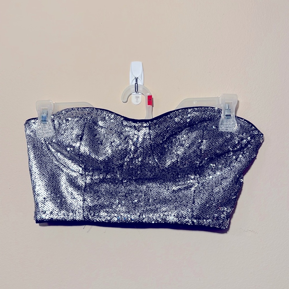 Silver sequin zip-up bustier
